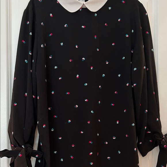CeCe Black Blouse with Colorful Dots and White Collar - Picture 1 of 8